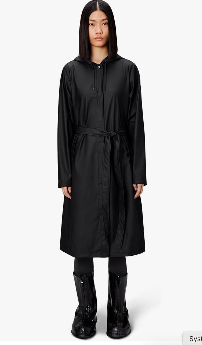RAINS A-Line Longer Jacket Lightweight Raincoat Women trench waterproof black L